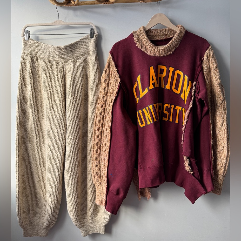 REWORKED One-of-a-Kind Artist Bundle: Wool Clarion Crewneck & Free People Pants